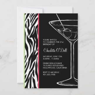Zebra Print Martini Geburtstagsparty Einladung