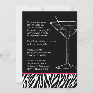 Zebra Print martini Geburtstagsparty Einladung