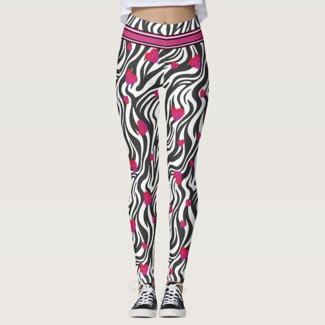 Zebra Print mit heißen rosafarbenen Funkeln Leggings (Vorderseite)