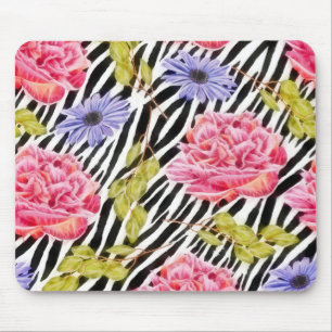 Zebra Print mit schick rosa und Lila floralen Mousepad
