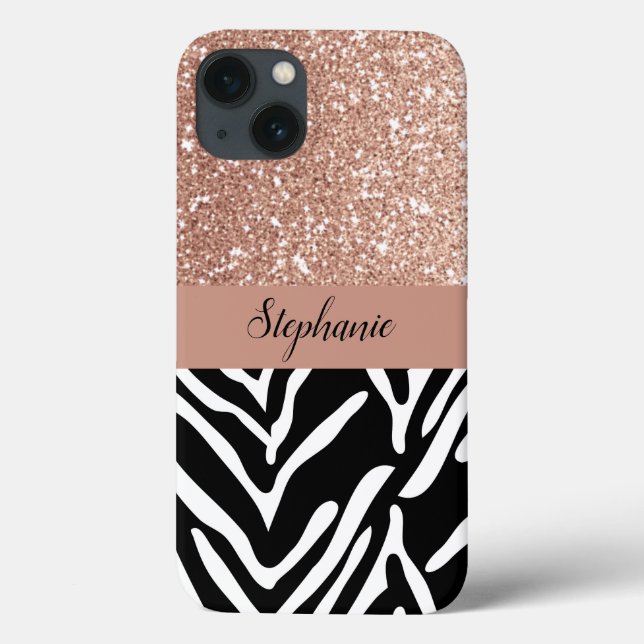 Zebra Print Muster und glänzende Rose Gold Glitzer Case-Mate iPhone Hülle (Rückseite)
