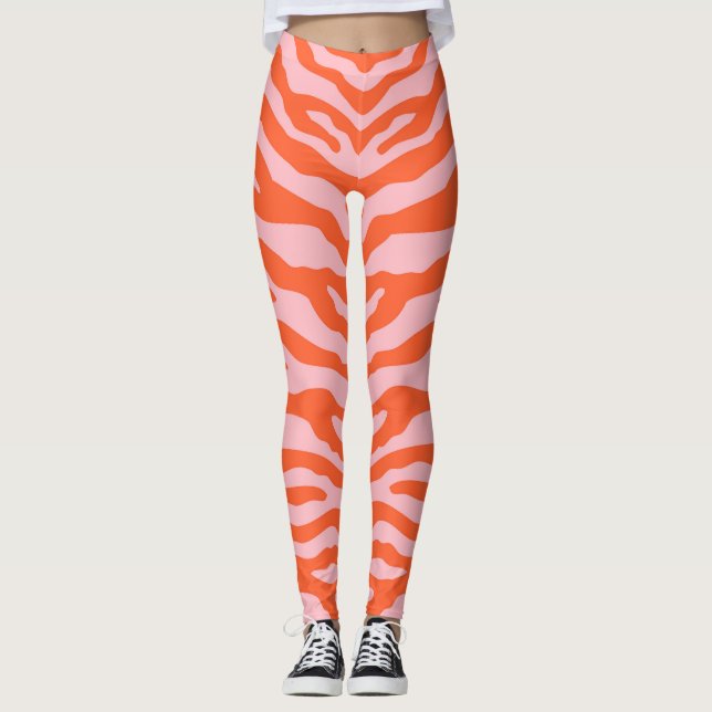 Zebra Print Orange und Pink Leggings (Vorderseite)