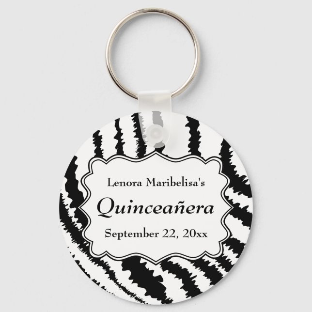 Zebra Print Pattern Quinceanera Schlüsselanhänger (Vorderseite)