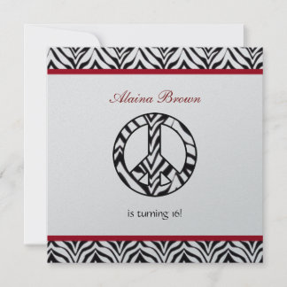 Zebra Print Peace Sign Geburtstagsparty Einladung