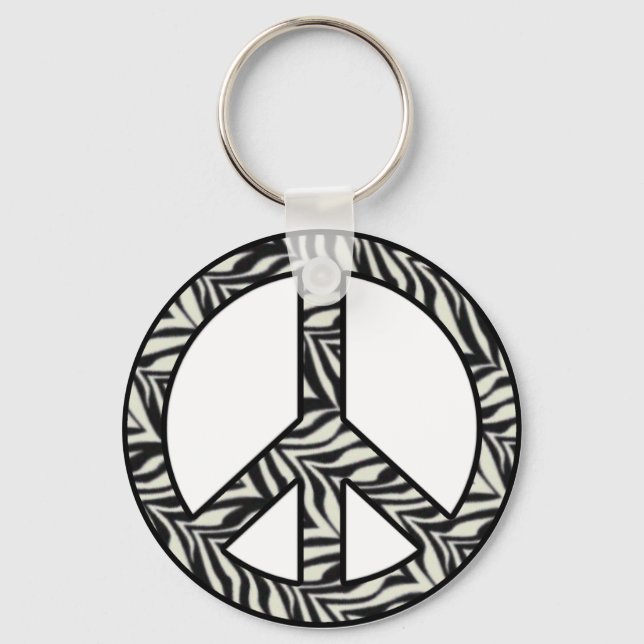 Zebra Print Peace Sign Schlüsselanhänger (Vorderseite)