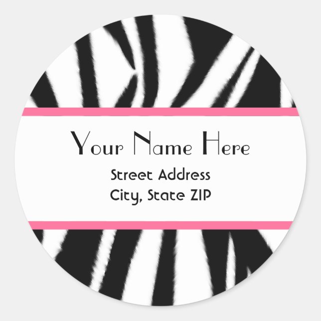 Zebra Print & Pink Address Sticker (Vorderseite)