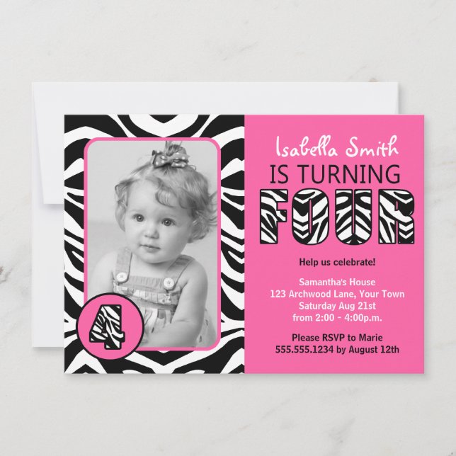 Zebra Print Pink Girls zum Geburtstag Einladung (Vorderseite)