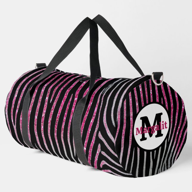 Zebra Print Pink Glitzern Monogram Large Duffle Bag (Linke Ecke)