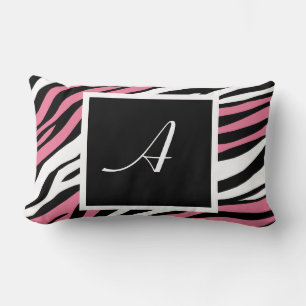 Zebra Print Pink Mix Monogram Lumbar Coussin