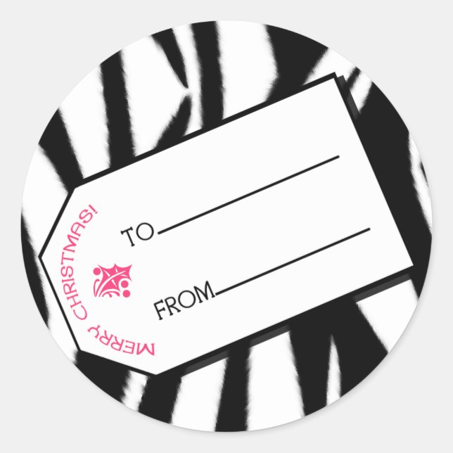 Zebra Print & Pink Weihnachtsgeschenk Tag Sticker (Vorderseite)