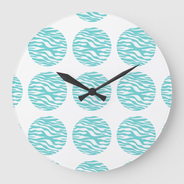 Zebra Print Polka Dots Wall Clock Große Wanduhr (Vorderseite)