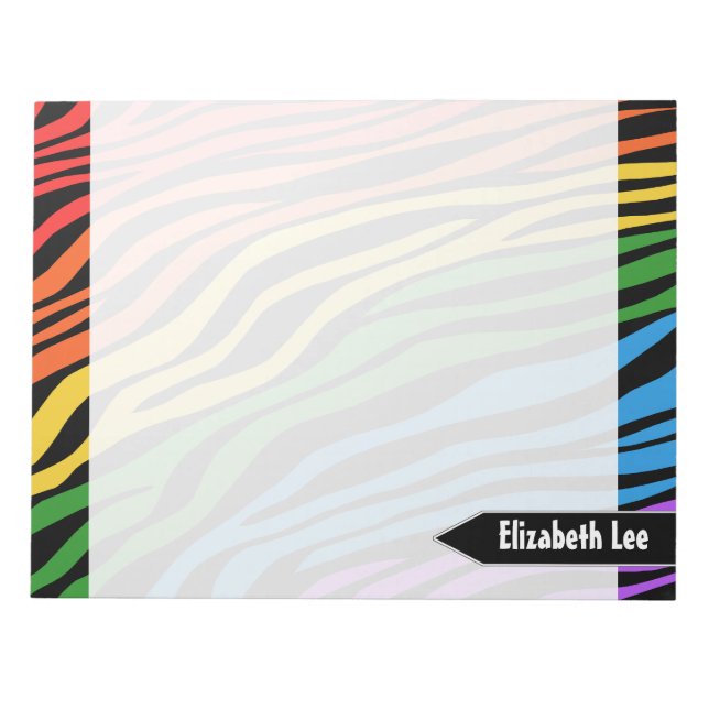 Zebra Print Rainbow Mix Personalisiert Notepad Notizblock (Vorderseite)