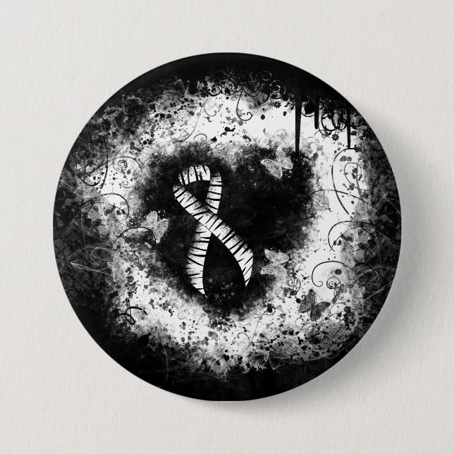 Zebra Print Ribbon Grunge Herz Button (Vorderseite)