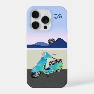 Zebra Print Scooter Moon Illustration Monogram iPhone 15 Pro Hülle