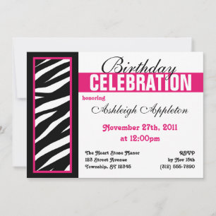 Zebra Print Side Fuchsia Geburtstagsparty Einladun Einladung