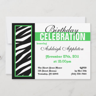 Zebra Print Side Green Geburtstagsparty Einladunge Einladung