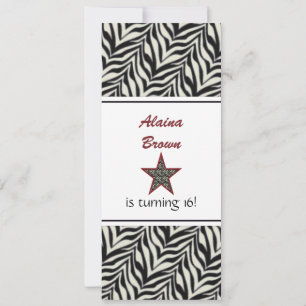 Zebra Print Star Invitation de fête d'anniversaire