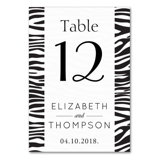 Zebra Print, Streifen, schwarz und weiß, Hochzeit Tischnummer (Vorderseite)
