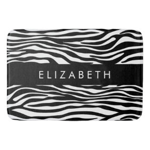 Zebra Print, Streifen, Schwarz und Weiß, Ihr Name Badematte