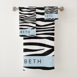 Zebra Print, Streifen, Schwarz und Weiß, Ihr Name Badhandtuch Set