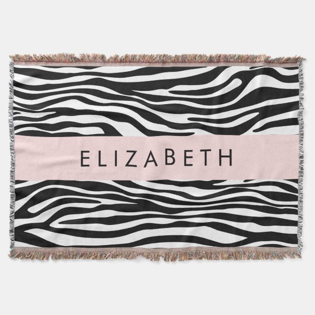 Zebra Print, Streifen, Schwarz und Weiß, Ihr Name Decke (Vorderseite)