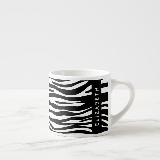 Zebra Print, Streifen, Schwarz und Weiß, Ihr Name Espressotasse (Rechts)