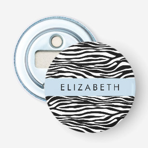 Zebra Print, Streifen, Schwarz und Weiß, Ihr Name Flaschenöffner