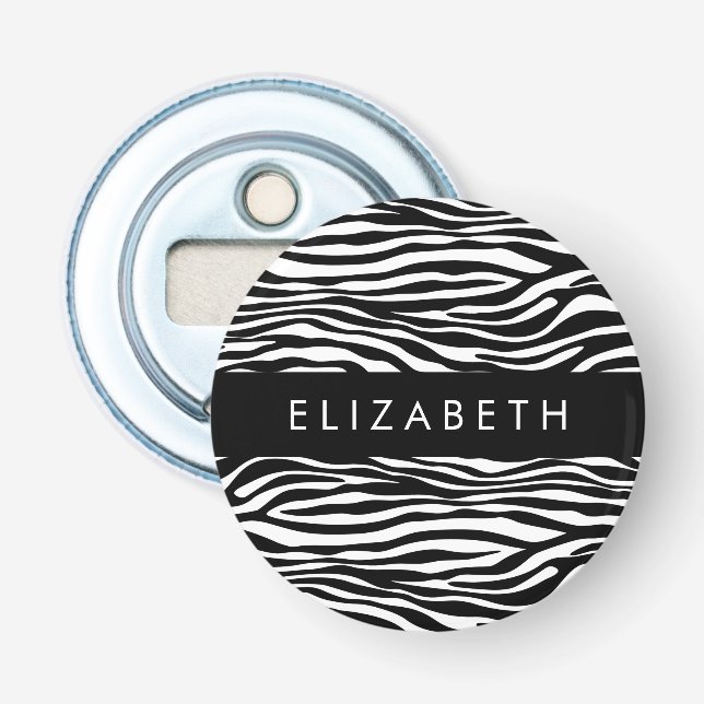 Zebra Print, Streifen, Schwarz und Weiß, Ihr Name Flaschenöffner (Vorderseite)