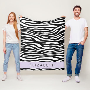 Zebra Print, Streifen, Schwarz und Weiß, Ihr Name Fleecedecke