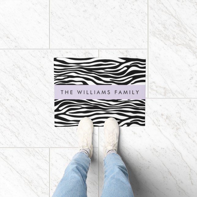 Zebra Print, Streifen, Schwarz und Weiß, Ihr Name Fußmatte (Indoor)