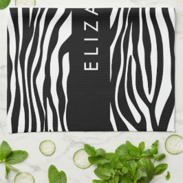 Zebra Print, Streifen, Schwarz und Weiß, Ihr Name Geschirrtuch