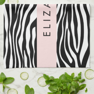 Zebra Print, Streifen, Schwarz und Weiß, Ihr Name Geschirrtuch