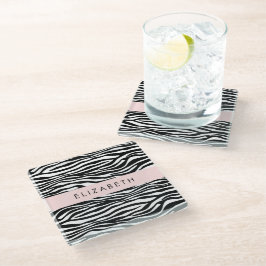 Zebra Print, Streifen, Schwarz und Weiß, Ihr Name Glasuntersetzer