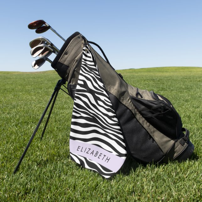 Zebra Print, Streifen, Schwarz und Weiß, Ihr Name Golfhandtuch (Gras)