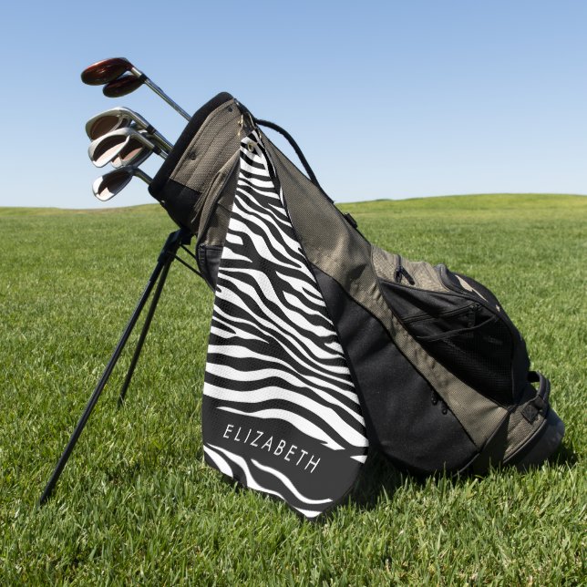 Zebra Print, Streifen, Schwarz und Weiß, Ihr Name Golfhandtuch (Gras)
