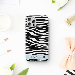 Zebra Print, Streifen, Schwarz und Weiß, Ihr Name iPhone 16 Hülle