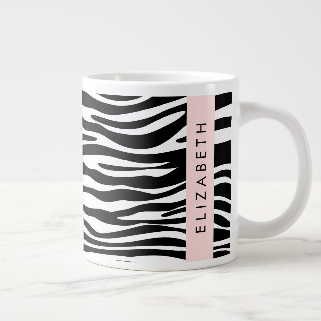 Zebra Print, Streifen, Schwarz und Weiß, Ihr Name Jumbo-Tasse (Rechts)