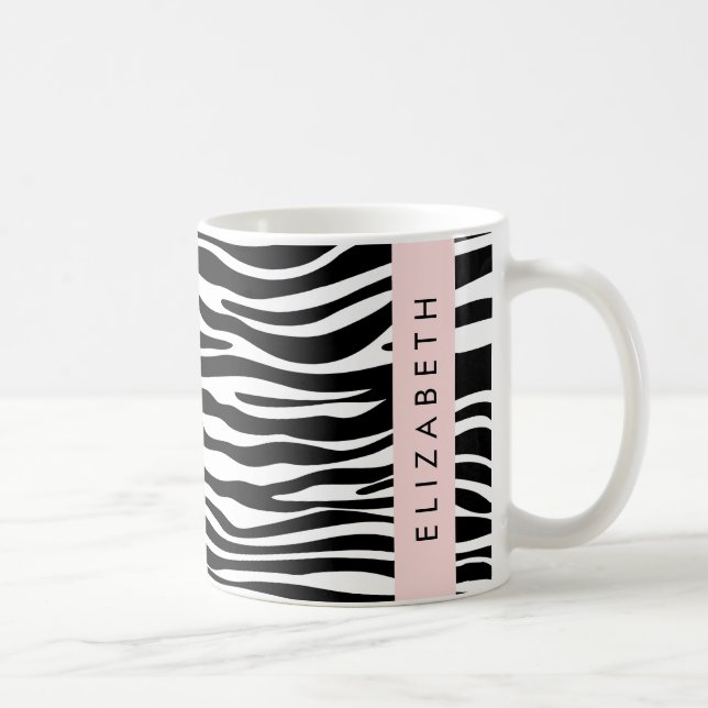 Zebra Print, Streifen, Schwarz und Weiß, Ihr Name Kaffeetasse (Rechts)