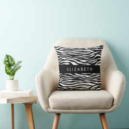 Zebra Print, Streifen, Schwarz und Weiß, Ihr Name Kissen