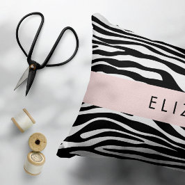 Zebra Print, Streifen, Schwarz und Weiß, Ihr Name Kissenbezug