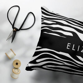 Zebra Print, Streifen, Schwarz und Weiß, Ihr Name Kissenbezug