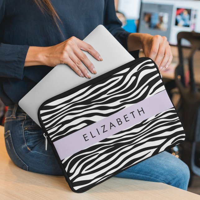 Zebra Print, Streifen, Schwarz und Weiß, Ihr Name Laptopschutzhülle (Von Creator hochgeladen)