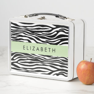 Zebra Print, Streifen, Schwarz und Weiß, Ihr Name Metall Brotdose