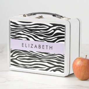 Zebra Print, Streifen, Schwarz und Weiß, Ihr Name Metall Brotdose
