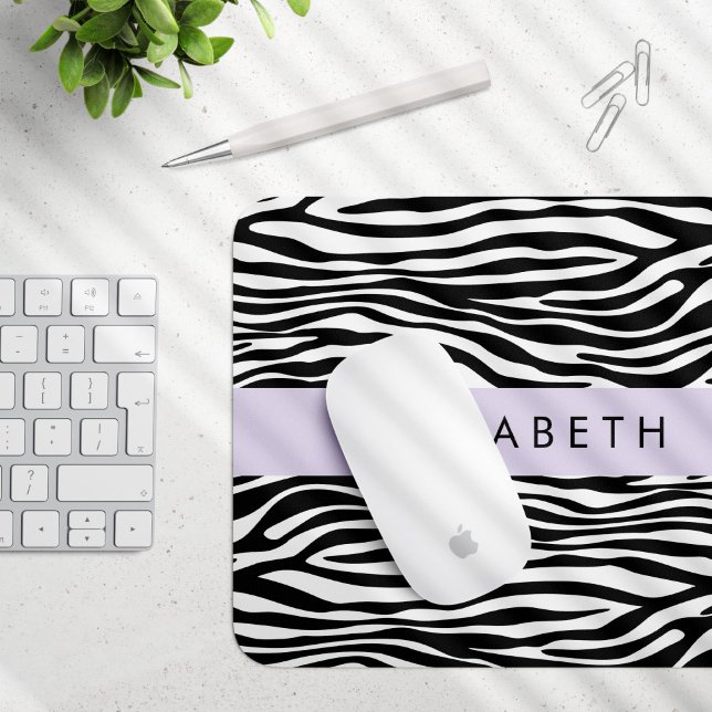 Zebra Print, Streifen, Schwarz und Weiß, Ihr Name Mousepad (Von Creator hochgeladen)
