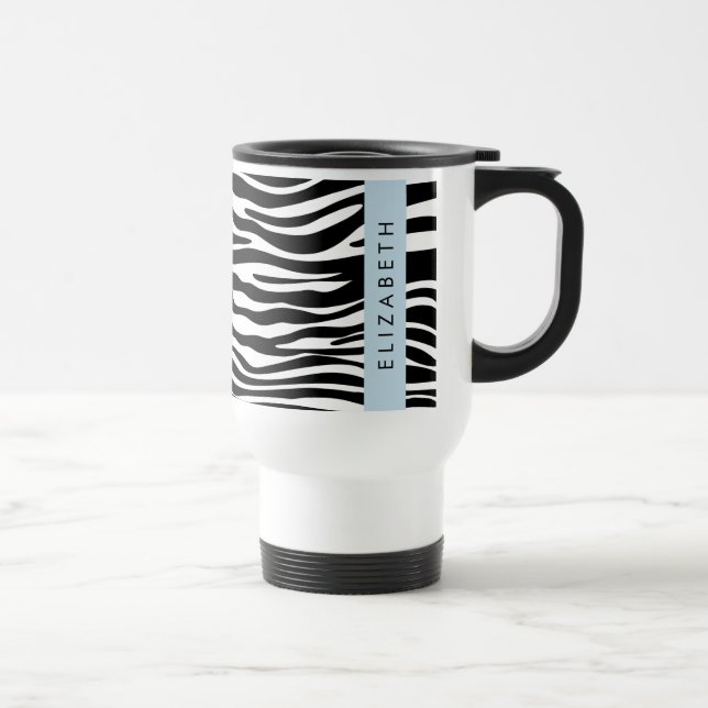 Zebra Print, Streifen, Schwarz und Weiß, Ihr Name Reisebecher (Rechts)