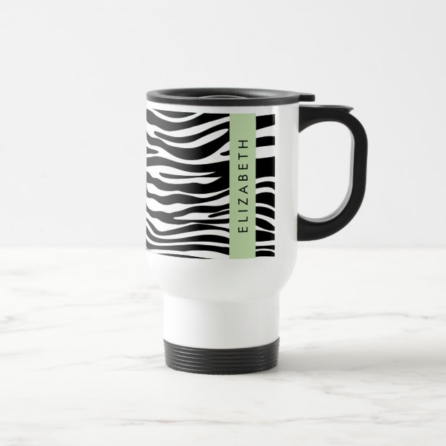 Zebra Print, Streifen, Schwarz und Weiß, Ihr Name Reisebecher (Rechts)