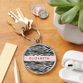 Zebra Print, Streifen, Schwarz und Weiß, Ihr Name Schlüsselanhänger