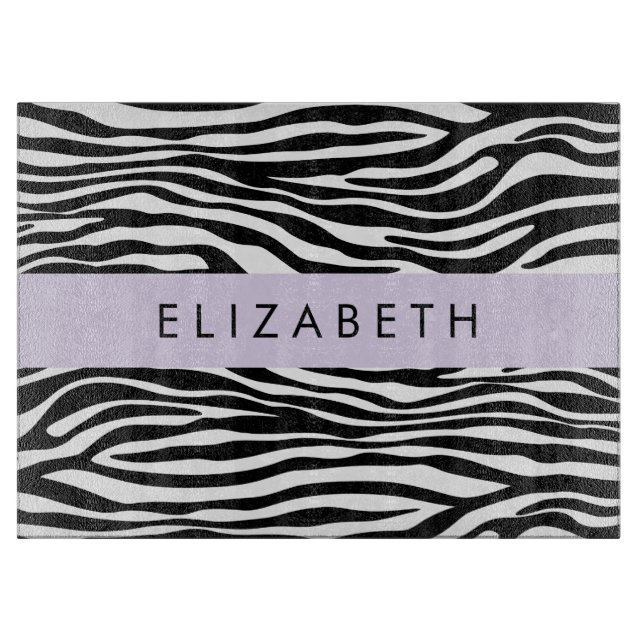 Zebra Print, Streifen, Schwarz und Weiß, Ihr Name Schneidebrett (Vorderseite)