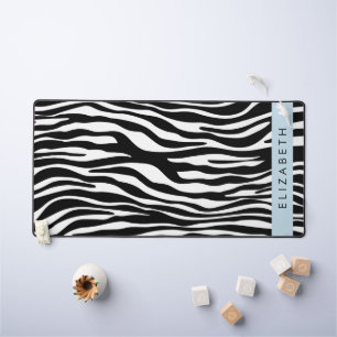 Zebra Print, Streifen, Schwarz und Weiß, Ihr Name Schreibtischunterlage
